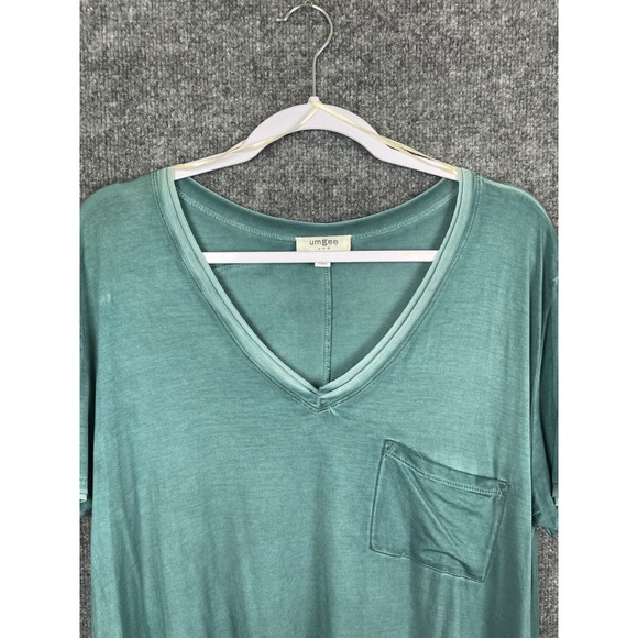 Umgee T-Shirt Dress Women S Green Excellent V-Neck Pocket Boho R7605 - Picture 5 of 11